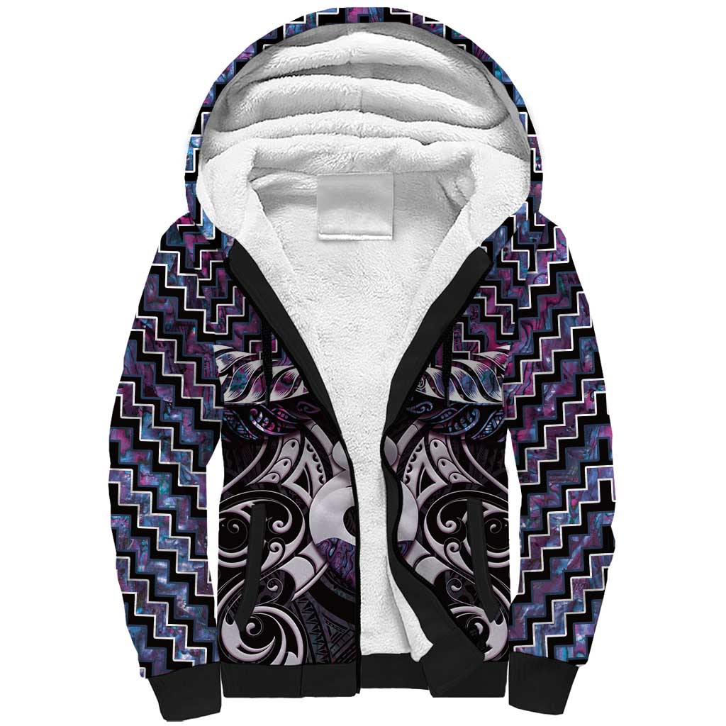 New Zealand Maori Sherpa Hoodie Poutama Pikorua Purple Paua Shell LT05 Unisex Purple - Polynesian Pride