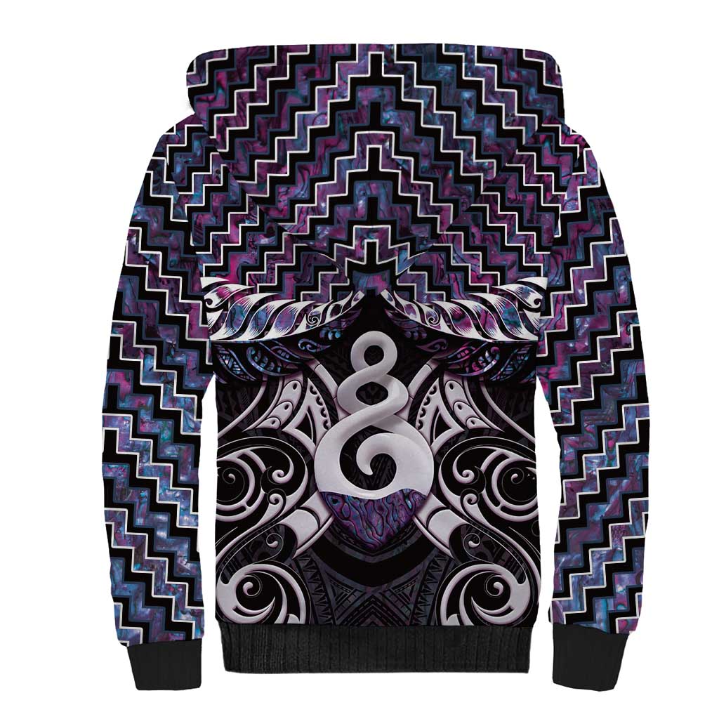 New Zealand Maori Sherpa Hoodie Poutama Pikorua Purple Paua Shell LT05 - Polynesian Pride