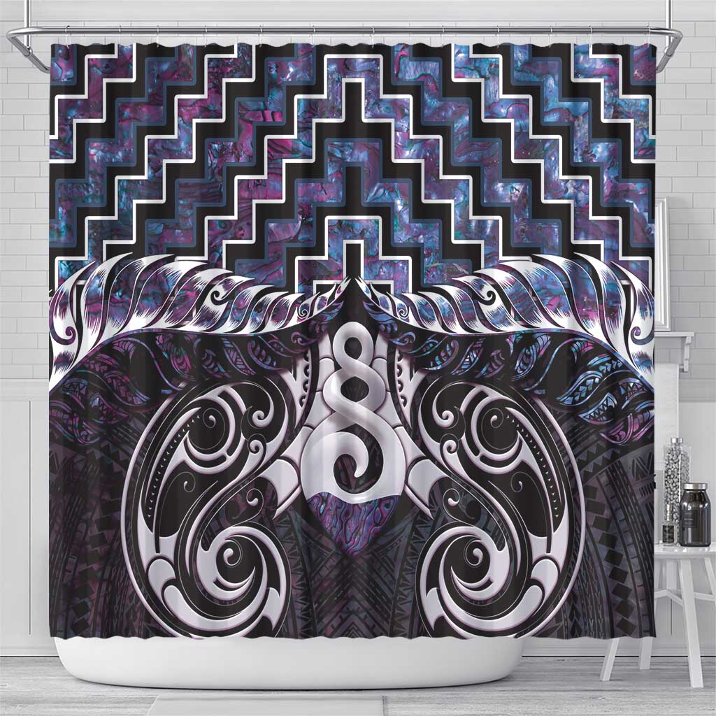 New Zealand Maori Shower Curtain Poutama Pikorua Purple Paua Shell LT05 - Polynesian Pride