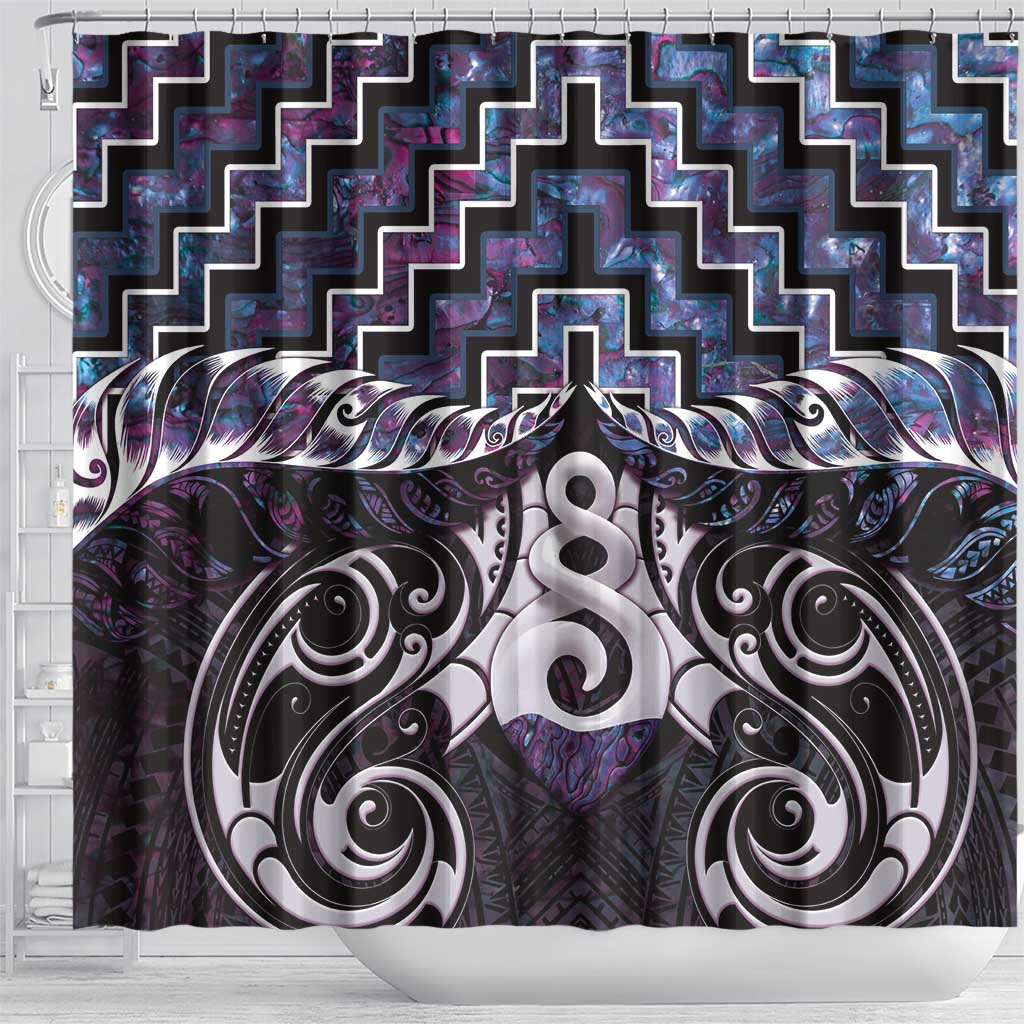 New Zealand Maori Shower Curtain Poutama Pikorua Purple Paua Shell LT05 - Polynesian Pride