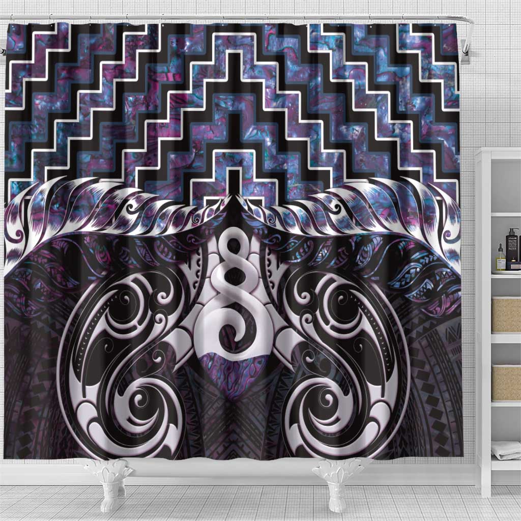 New Zealand Maori Shower Curtain Poutama Pikorua Purple Paua Shell LT05 - Polynesian Pride