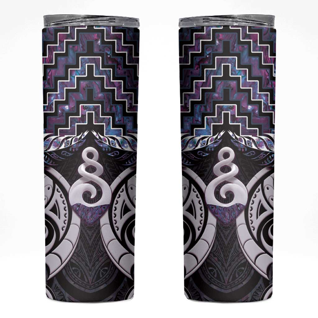 New Zealand Maori Skinny Tumbler Poutama Pikorua Purple Paua Shell LT05 Purple - Polynesian Pride