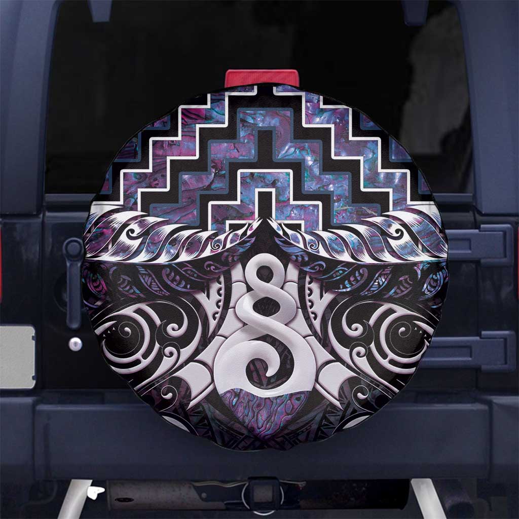 New Zealand Maori Spare Tire Cover Poutama Pikorua Purple Paua Shell LT05 - Polynesian Pride
