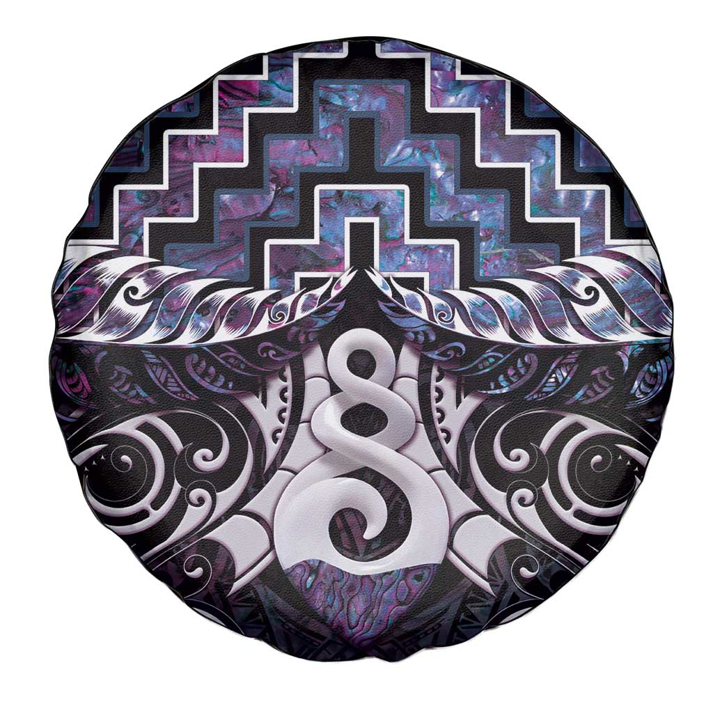 New Zealand Maori Spare Tire Cover Poutama Pikorua Purple Paua Shell LT05 - Polynesian Pride