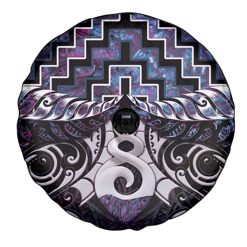 New Zealand Maori Spare Tire Cover Poutama Pikorua Purple Paua Shell LT05 - Polynesian Pride