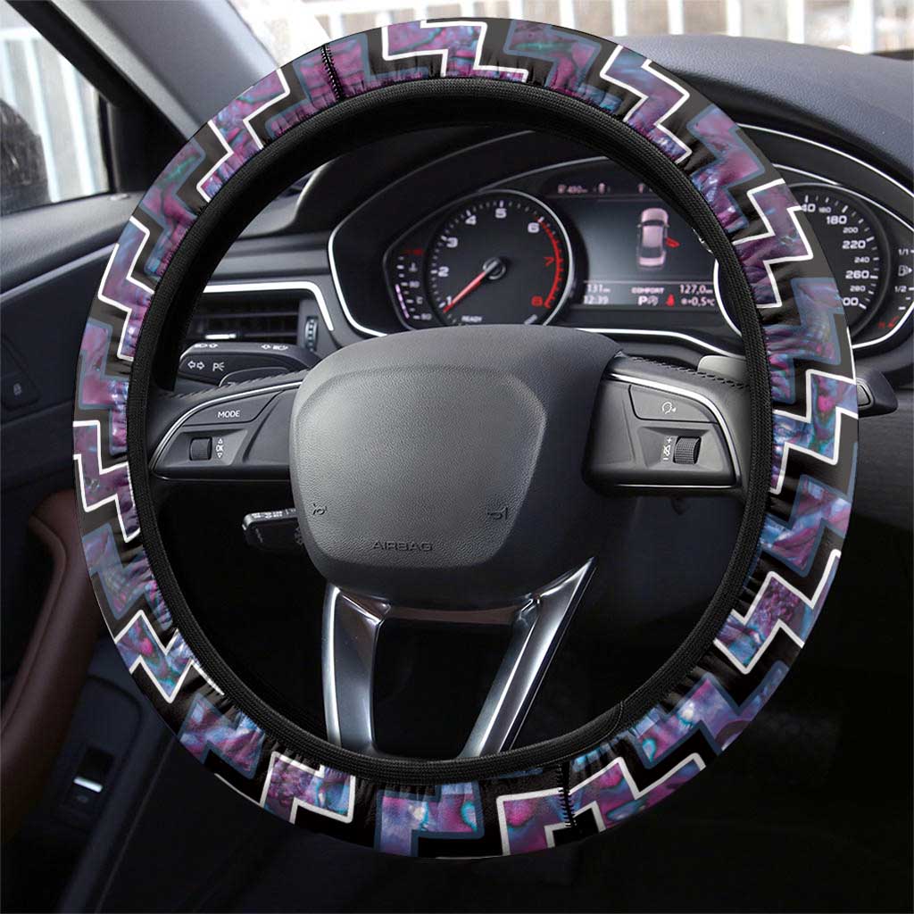 New Zealand Maori Steering Wheel Cover Poutama Pikorua Purple Paua Shell LT05 - Polynesian Pride