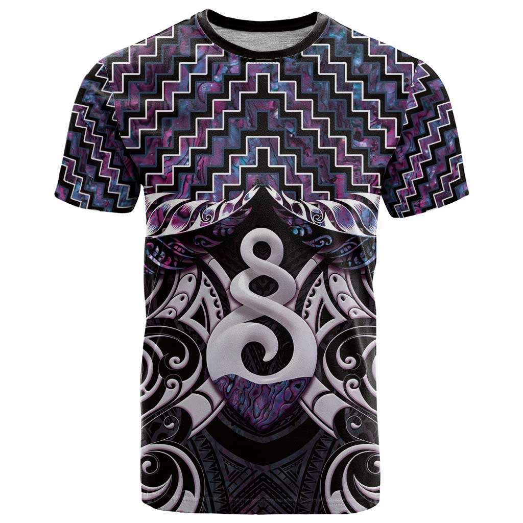 New Zealand Maori T Shirt Poutama Pikorua Purple Paua Shell LT05 Purple - Polynesian Pride