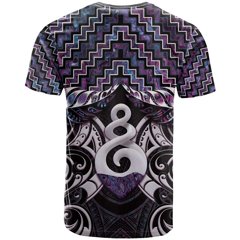 New Zealand Maori T Shirt Poutama Pikorua Purple Paua Shell LT05 - Polynesian Pride
