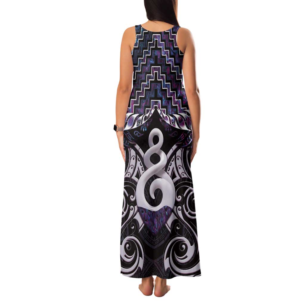 New Zealand Maori Tank Maxi Dress Poutama Pikorua Purple Paua Shell LT05 - Polynesian Pride