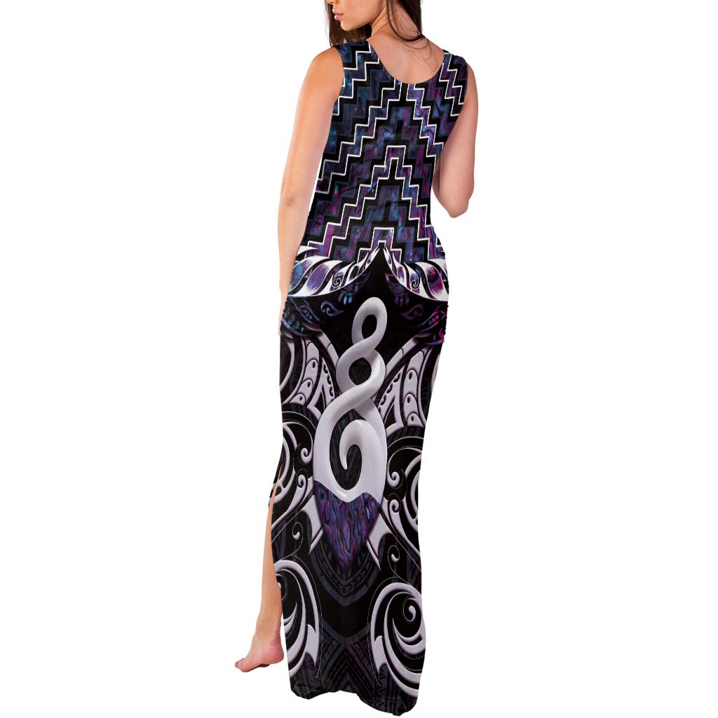 New Zealand Maori Tank Maxi Dress Poutama Pikorua Purple Paua Shell LT05 - Polynesian Pride