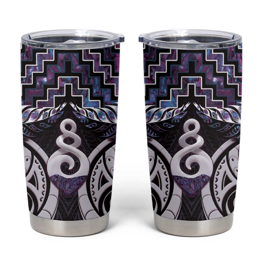 New Zealand Maori Tumbler Cup Poutama Pikorua Purple Paua Shell LT05 Purple - Polynesian Pride