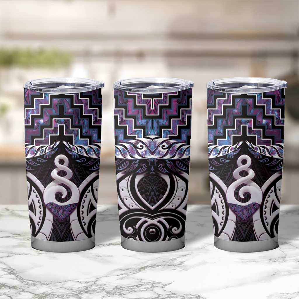 New Zealand Maori Tumbler Cup Poutama Pikorua Purple Paua Shell LT05 - Polynesian Pride
