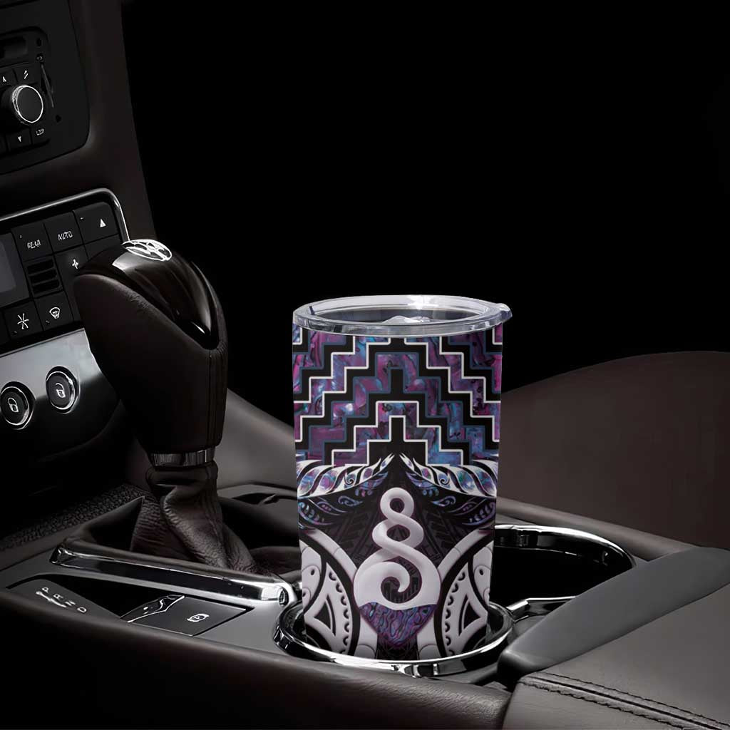New Zealand Maori Tumbler Cup Poutama Pikorua Purple Paua Shell LT05 - Polynesian Pride