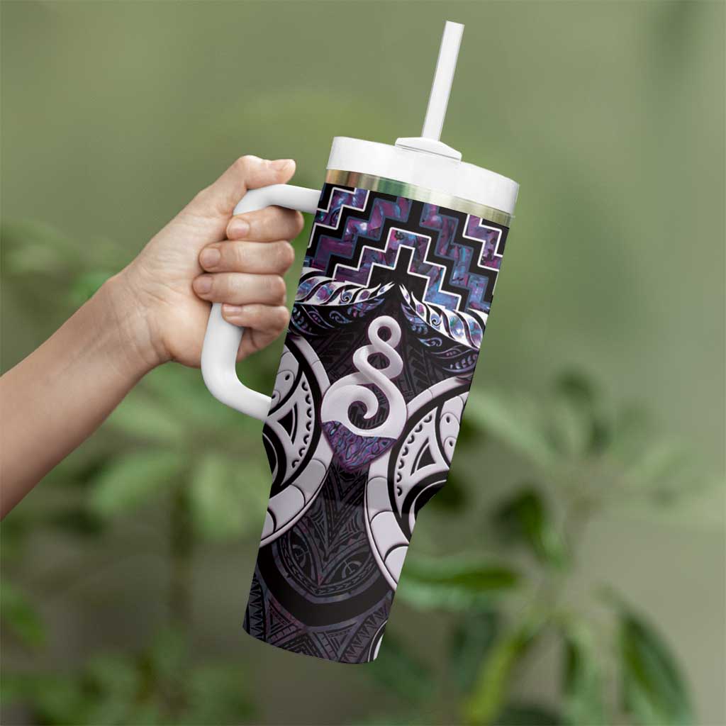 New Zealand Maori Tumbler With Handle Poutama Pikorua Purple Paua Shell LT05 - Polynesian Pride