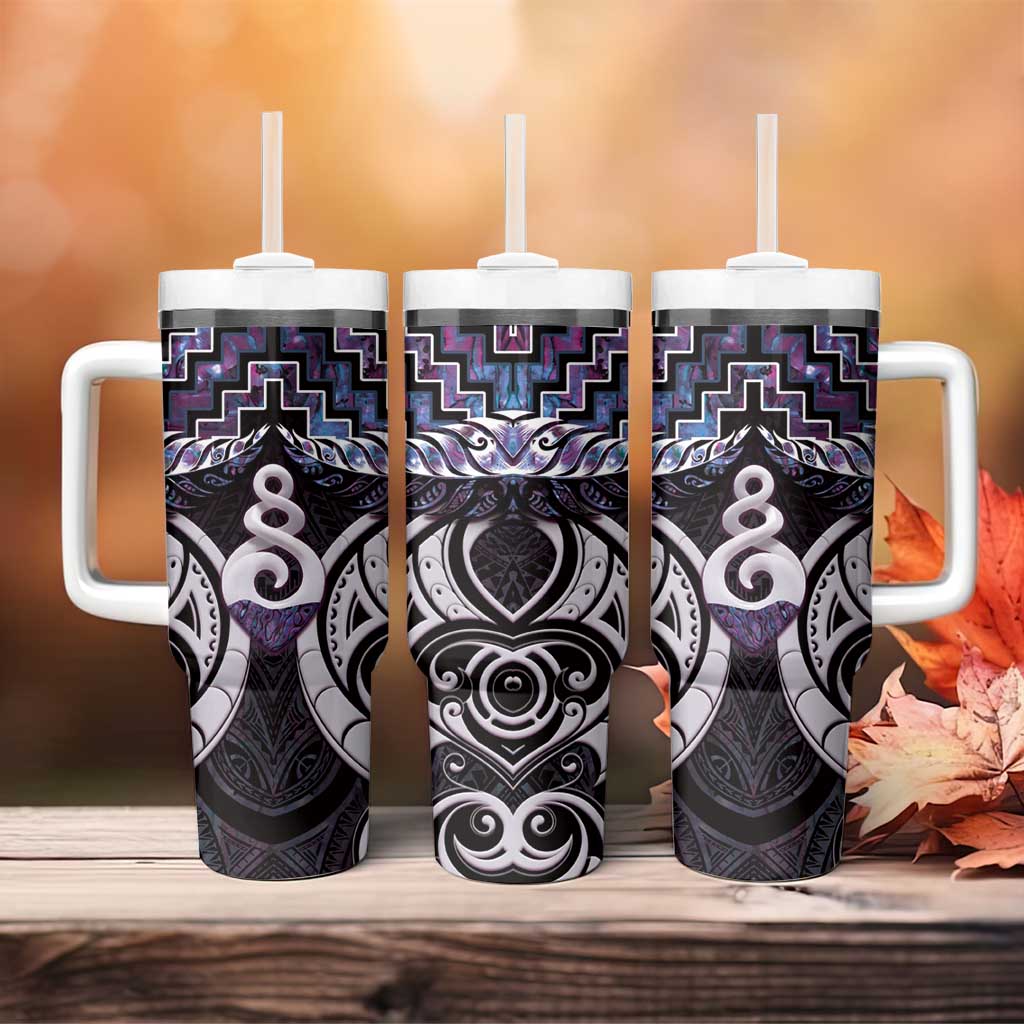New Zealand Maori Tumbler With Handle Poutama Pikorua Purple Paua Shell LT05 - Polynesian Pride