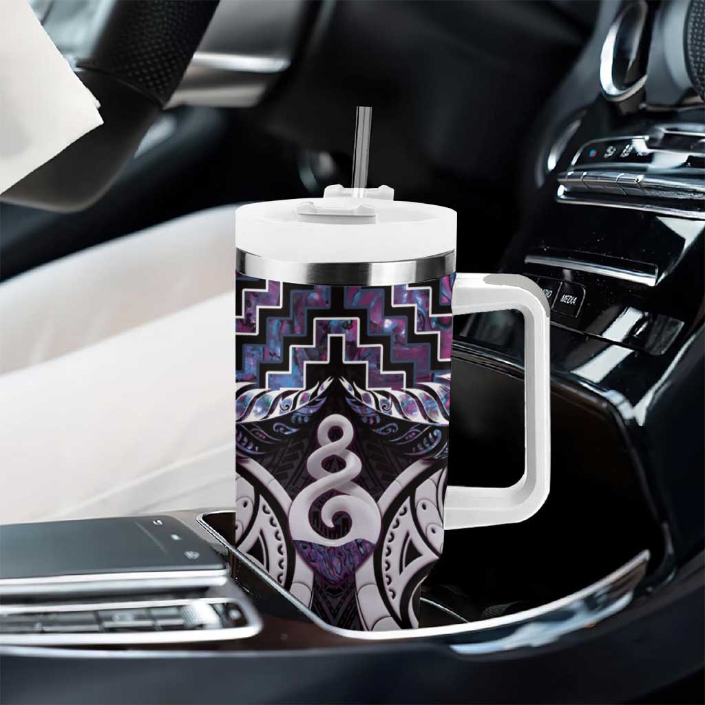 New Zealand Maori Tumbler With Handle Poutama Pikorua Purple Paua Shell LT05 - Polynesian Pride