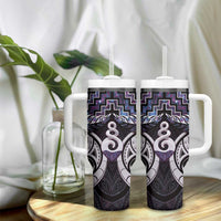 New Zealand Maori Tumbler With Handle Poutama Pikorua Purple Paua Shell LT05 - Polynesian Pride
