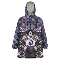 New Zealand Maori Wearable Blanket Hoodie Poutama Pikorua Purple Paua Shell LT05 One Size Purple - Polynesian Pride