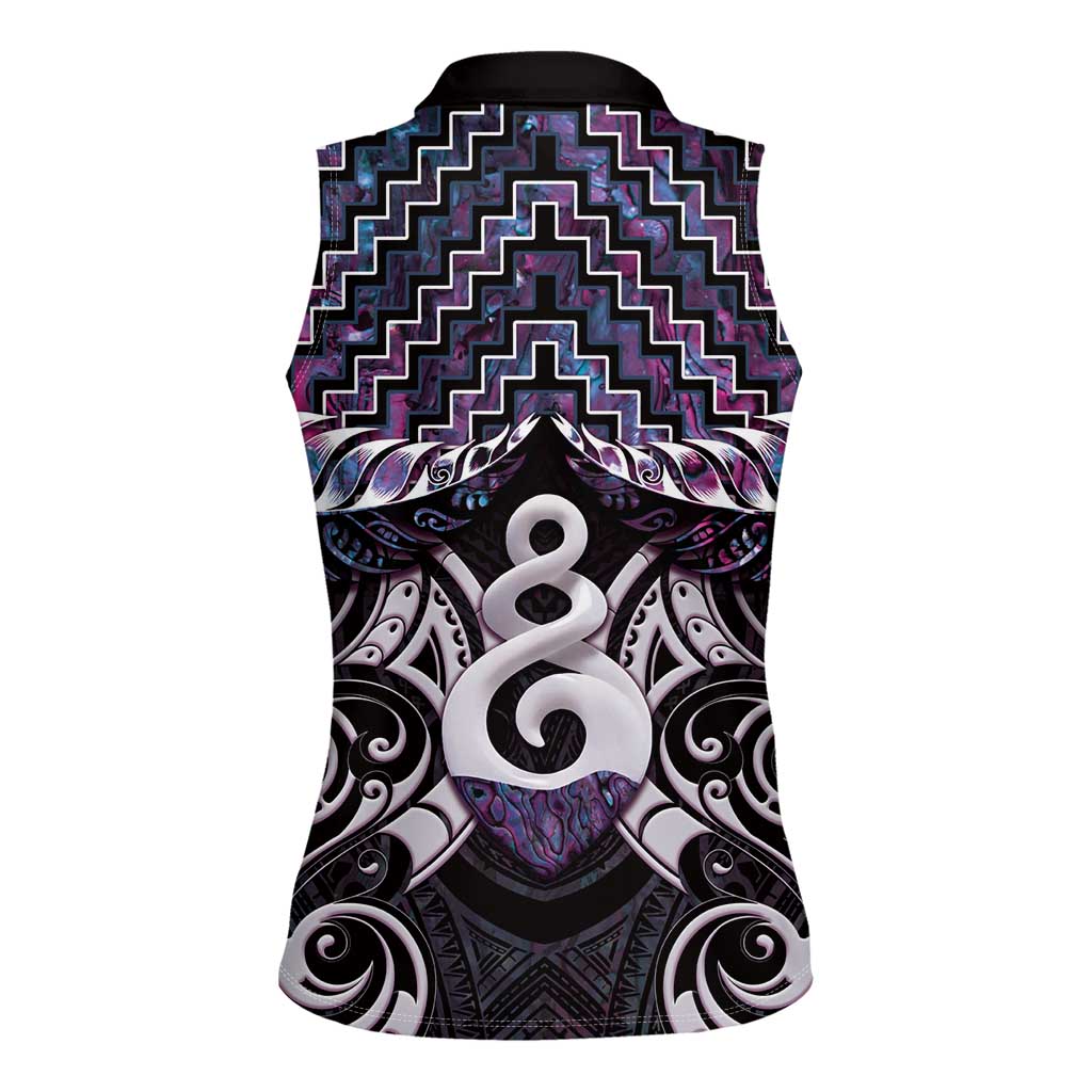 New Zealand Maori Women Sleeveless Polo Shirt Poutama Pikorua Purple Paua Shell LT05 - Polynesian Pride
