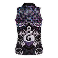 New Zealand Maori Women Sleeveless Polo Shirt Poutama Pikorua Purple Paua Shell LT05 - Polynesian Pride