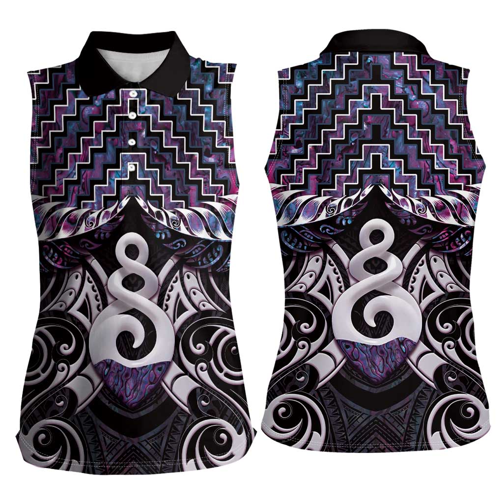 New Zealand Maori Women Sleeveless Polo Shirt Poutama Pikorua Purple Paua Shell LT05 - Polynesian Pride
