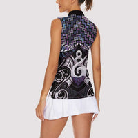 New Zealand Maori Women Sleeveless Polo Shirt Poutama Pikorua Purple Paua Shell LT05 - Polynesian Pride