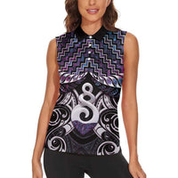 New Zealand Maori Women Sleeveless Polo Shirt Poutama Pikorua Purple Paua Shell LT05 - Polynesian Pride