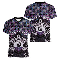 New Zealand Maori Women V-Neck T-Shirt Poutama Pikorua Purple Paua Shell LT05 - Polynesian Pride