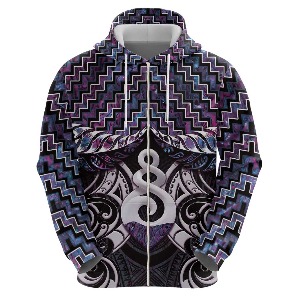 New Zealand Maori Zip Hoodie Poutama Pikorua Purple Paua Shell LT05 - Polynesian Pride