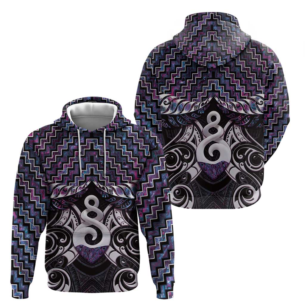 New Zealand Maori Zip Hoodie Poutama Pikorua Purple Paua Shell LT05 - Polynesian Pride