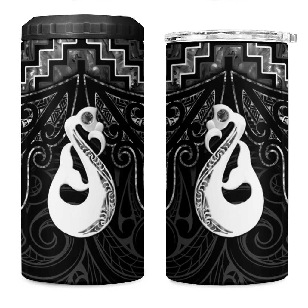 New Zealand Maori 4 in 1 Can Cooler Tumbler Poutama Manaia Black Paua Shell LT05 One Size: 16 oz Black - Polynesian Pride