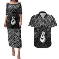 New Zealand Maori Couples Matching Puletasi and Hawaiian Shirt Poutama Manaia Black Paua Shell LT05 Black - Polynesian Pride