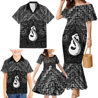 New Zealand Maori Family Matching Mermaid Dress and Hawaiian Shirt Poutama Manaia Black Paua Shell LT05 - Polynesian Pride