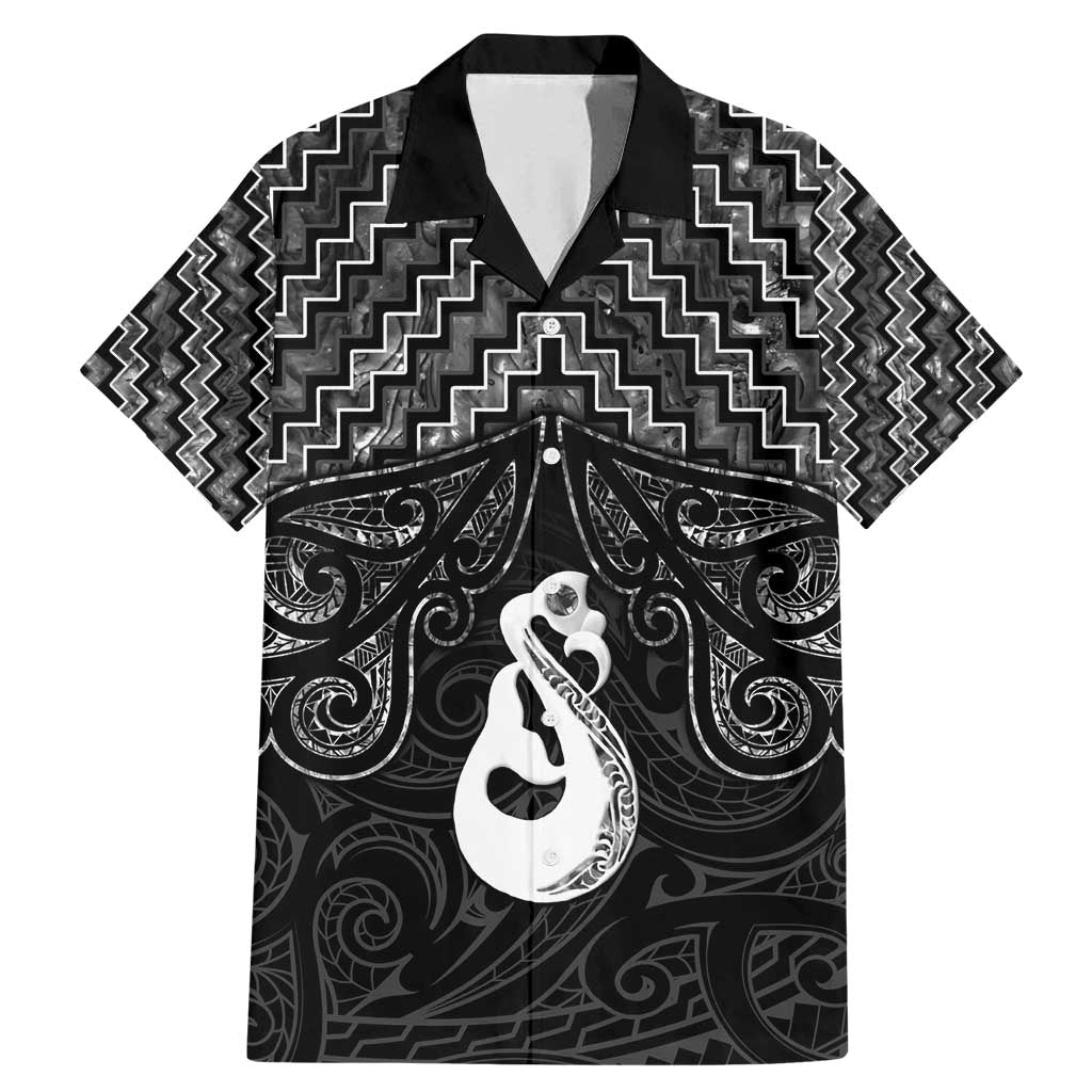 New Zealand Maori Family Matching Mermaid Dress and Hawaiian Shirt Poutama Manaia Black Paua Shell LT05 Dad's Shirt - Short Sleeve Black - Polynesian Pride