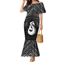 New Zealand Maori Family Matching Mermaid Dress and Hawaiian Shirt Poutama Manaia Black Paua Shell LT05 Mom's Dress Black - Polynesian Pride
