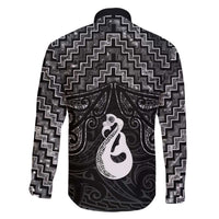 New Zealand Maori Family Matching Off The Shoulder Long Sleeve Dress and Hawaiian Shirt Poutama Manaia Black Paua Shell LT05 - Polynesian Pride