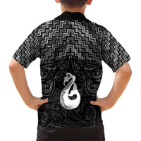 New Zealand Maori Family Matching Off Shoulder Maxi Dress and Hawaiian Shirt Poutama Manaia Black Paua Shell LT05 - Polynesian Pride