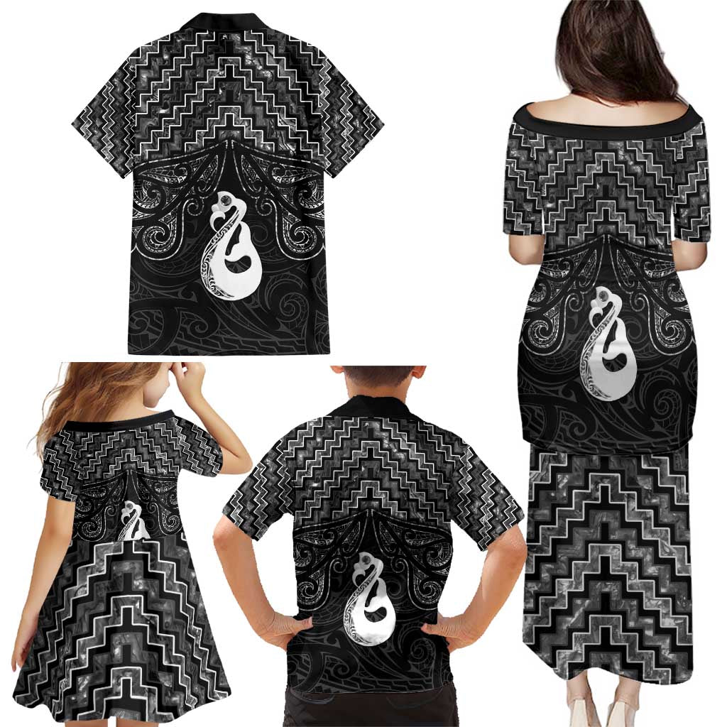 New Zealand Maori Family Matching Puletasi and Hawaiian Shirt Poutama Manaia Black Paua Shell LT05 - Polynesian Pride