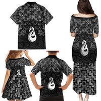 New Zealand Maori Family Matching Puletasi and Hawaiian Shirt Poutama Manaia Black Paua Shell LT05 - Polynesian Pride