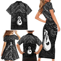 New Zealand Maori Family Matching Short Sleeve Bodycon Dress and Hawaiian Shirt Poutama Manaia Black Paua Shell LT05 - Polynesian Pride
