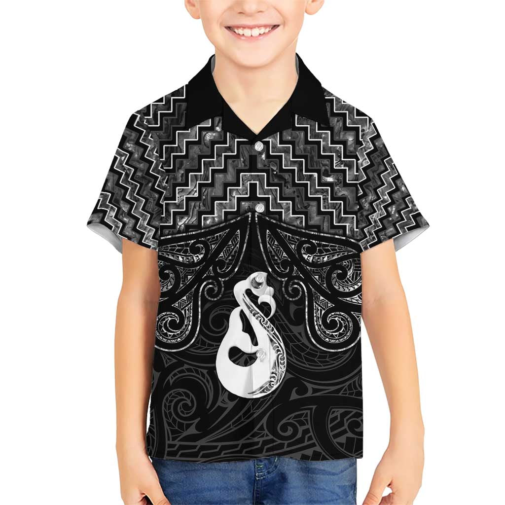 New Zealand Maori Family Matching Short Sleeve Bodycon Dress and Hawaiian Shirt Poutama Manaia Black Paua Shell LT05 Son's Shirt Black - Polynesian Pride