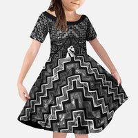 New Zealand Maori Family Matching Tank Maxi Dress and Hawaiian Shirt Poutama Manaia Black Paua Shell LT05 Daughter's Dress Black - Polynesian Pride