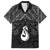 New Zealand Maori Family Matching Tank Maxi Dress and Hawaiian Shirt Poutama Manaia Black Paua Shell LT05 Dad's Shirt - Short Sleeve Black - Polynesian Pride