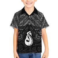 New Zealand Maori Family Matching Tank Maxi Dress and Hawaiian Shirt Poutama Manaia Black Paua Shell LT05 Son's Shirt Black - Polynesian Pride