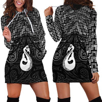New Zealand Maori Hoodie Dress Poutama Manaia Black Paua Shell LT05 - Polynesian Pride