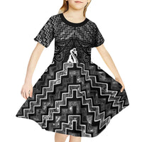 New Zealand Maori Kid Short Sleeve Dress Poutama Manaia Black Paua Shell LT05 - Polynesian Pride