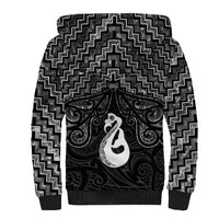 New Zealand Maori Sherpa Hoodie Poutama Manaia Black Paua Shell LT05 - Polynesian Pride
