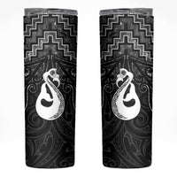 New Zealand Maori Skinny Tumbler Poutama Manaia Black Paua Shell LT05 Black - Polynesian Pride