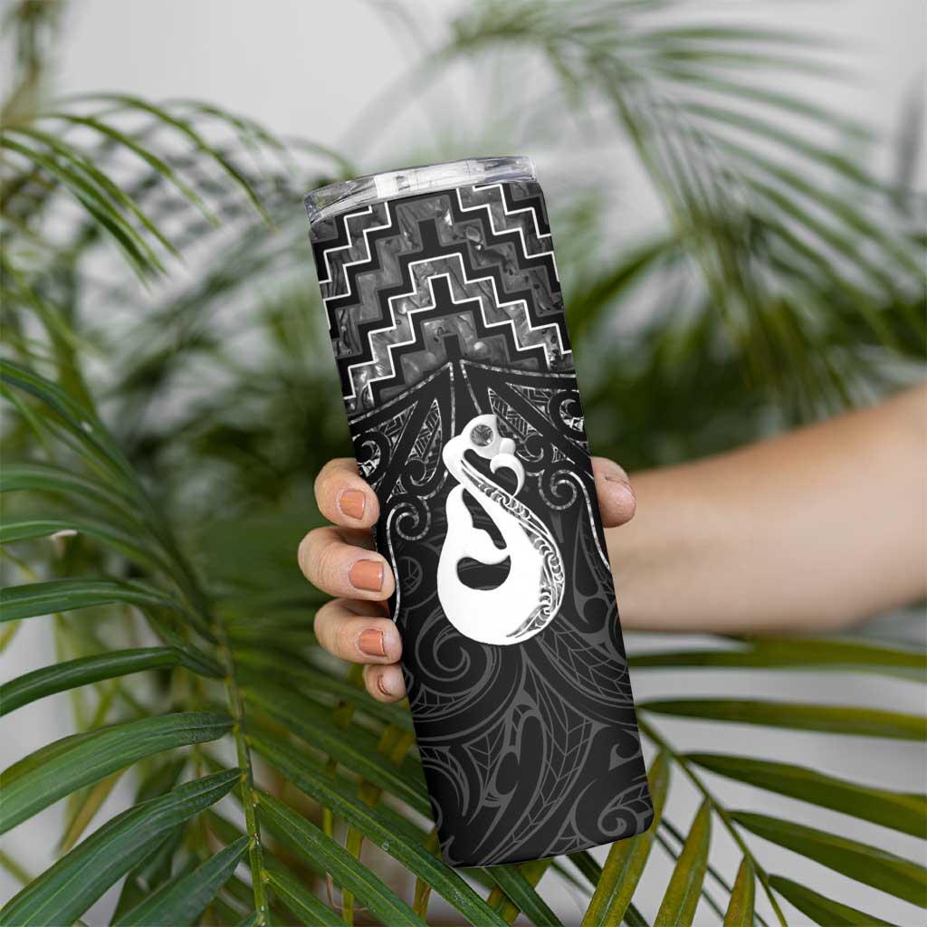 New Zealand Maori Skinny Tumbler Poutama Manaia Black Paua Shell LT05 - Polynesian Pride