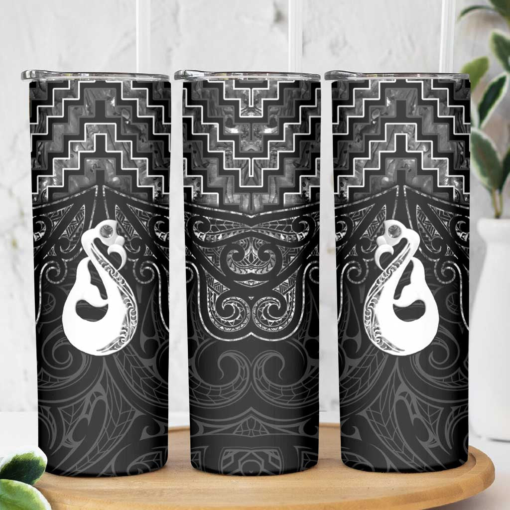 New Zealand Maori Skinny Tumbler Poutama Manaia Black Paua Shell LT05 - Polynesian Pride